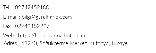 Harlek Termal Hotel telefon numaralar, faks, e-mail, posta adresi ve iletiim bilgileri